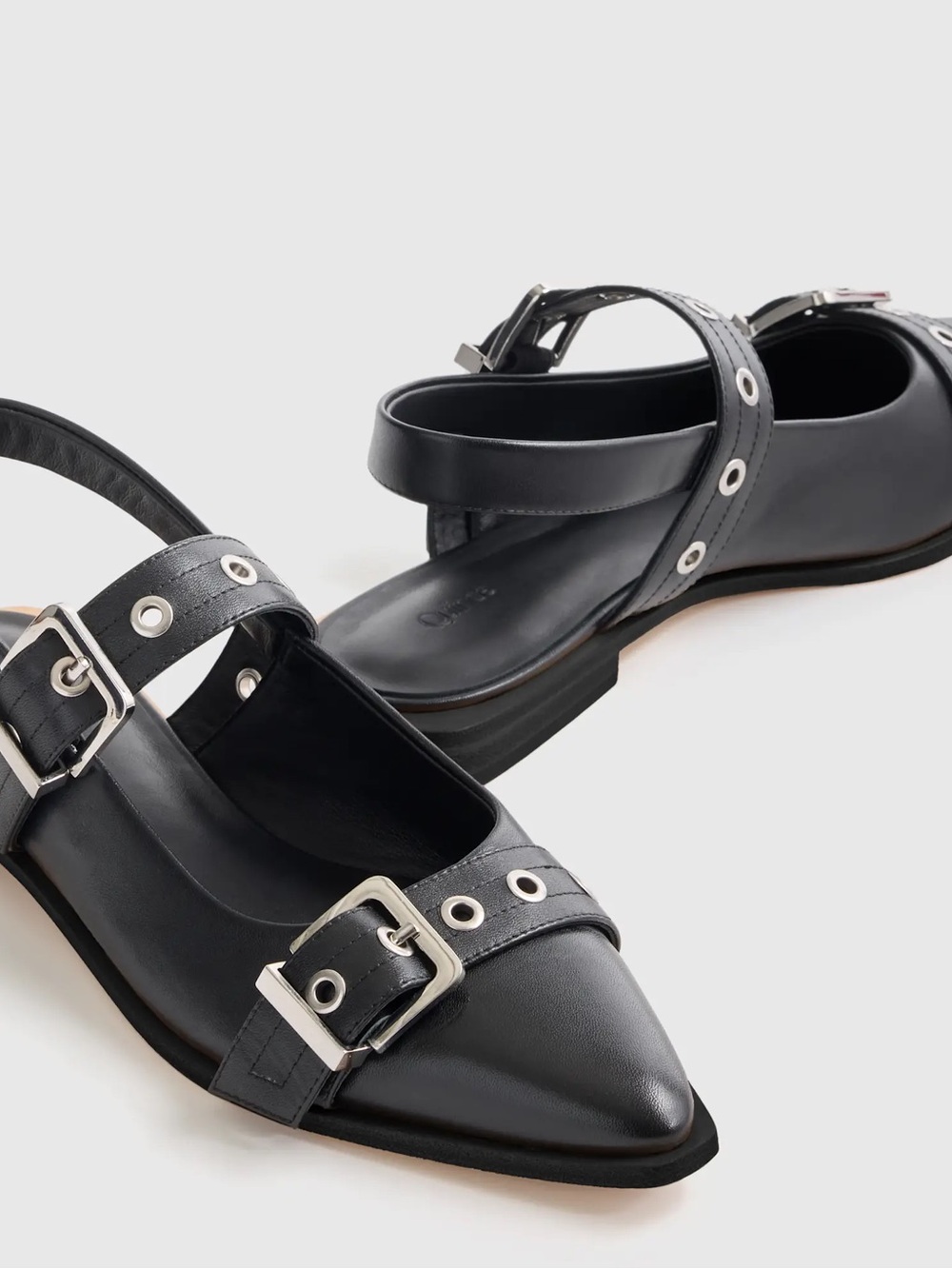 Italian Leather Bold Buckle Slingback Flat